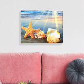 貝殻とヒトデのビーチ キャンバスプリント (インサイチュ (リビング))