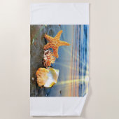 貝殻とヒトデのビーチ ビーチタオル (正面)