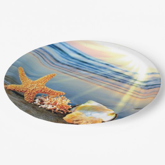 貝殻とヒトデのビーチ ペーパープレート (アングル)