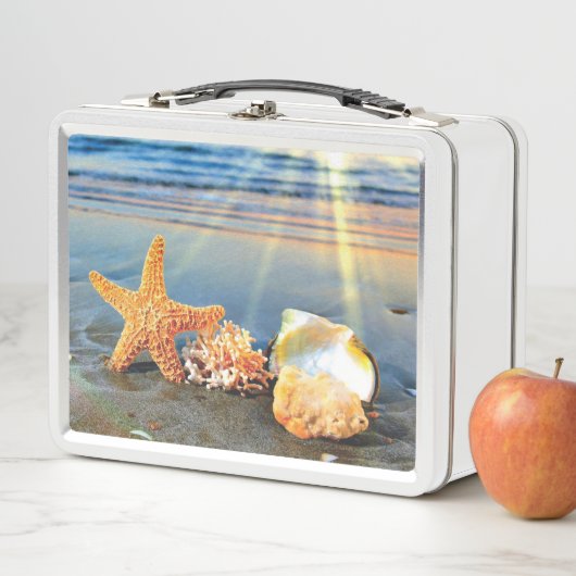 貝殻とヒトデのビーチ メタルランチボックス (インサイチュ)