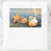 貝殻とヒトデのビーチ 長方形シール (バッグ)