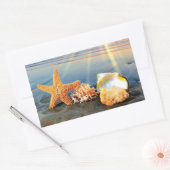 貝殻とヒトデのビーチ 長方形シール (封筒)