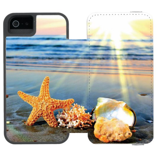 貝殻とヒトデのビーチ INCIPIO iPhoneウォレットケース (フォリオ Open)