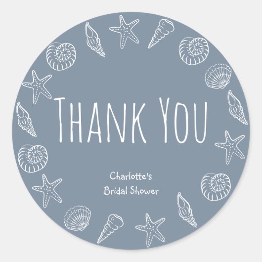 貝殻とヒトデのブライダルシャワーの感謝 ラウンドシール (正面)