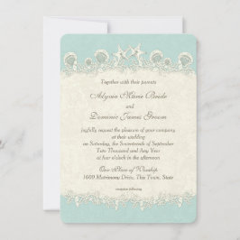 貝殻とヒトデのヴィンテージ結婚式 招待状