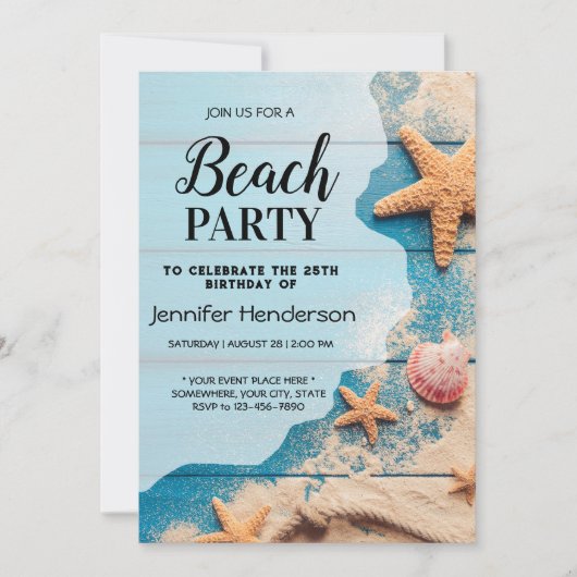 貝殻とヒトデの誕生日 招待状 (正面)