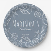 貝殻とヒトデ 海岸のブライダルシャワー ペーパープレート (正面)