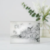 貝殻と少女 ブラック＆ホワイトの絵 ポストカード (スタンド正面)