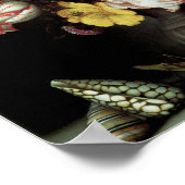 貝殻と昆虫が入った花瓶の花 ポスター (角)