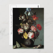 貝殻と昆虫が入った花瓶の花 ポストカード (正面/裏面)