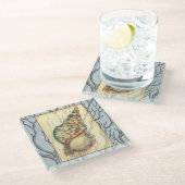 貝殻と木の枝 ガラスコースター (アングル)