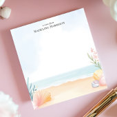 貝殻と砂浜の海のカスタマイズ名前入りノート ノートパッド