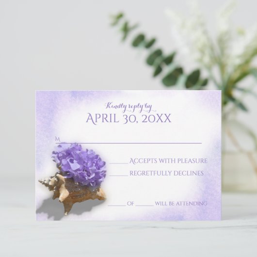 貝殻と紫紫紫紫紫紫紫紫陽花結婚反応 出欠カード (スタンド正面)