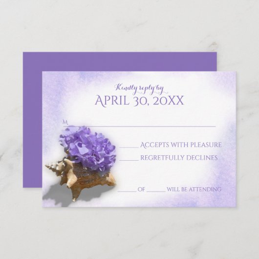 貝殻と紫紫紫紫紫紫紫紫陽花結婚反応 出欠カード (正面/裏面)