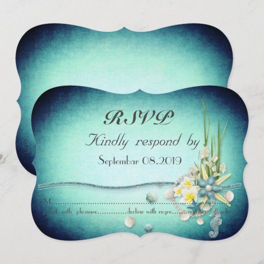 貝殻と花の出欠確認 招待状 (正面/裏面)