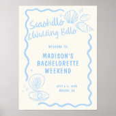 貝殻と鈴結婚柔らかいブルーの手描き ポスター (正面)