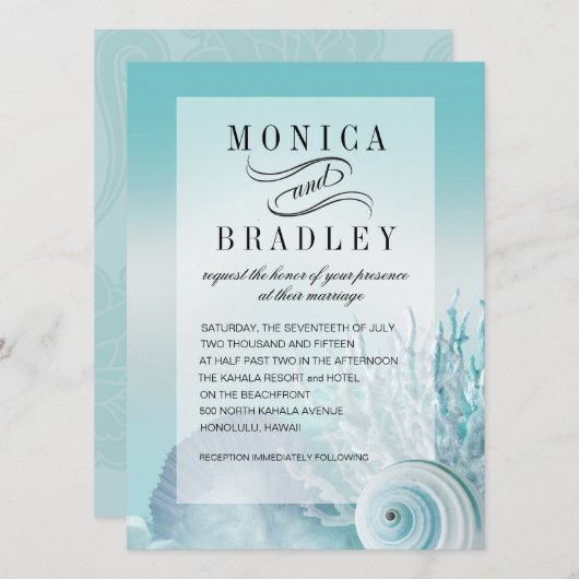 貝殻によってはフェイクな子牛皮紙の上敷の水が夢を見ます 招待状 (正面/裏面)