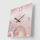 貝殻によっては熱帯ビーチ|のピンクが夢を見ます スクエア壁時計 (傾斜)