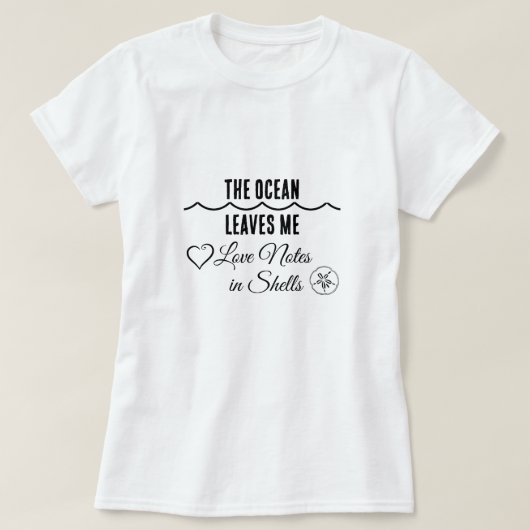 貝殻に愛のメモを残していく海 – 女性用Tシャツ Tシャツ (デザイン正面)
