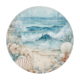 貝殻のある青い砂浜の風景 カッティングボード