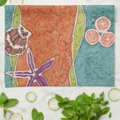 貝殻のろうけつ染めの台所タオル キッチンタオル (折り畳み)