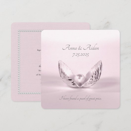 貝殻のウエディング招待状にある一つのピンクのパール 招待状 (正面/裏面)