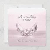 貝殻のウエディング招待状にある一つのピンクのパール 招待状 (正面)