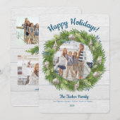 貝殻のエバーグリーンリース ホリデー フォト カード (正面/裏面)