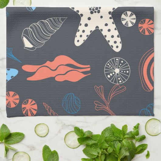 貝殻のシームレスパターン キッチンタオル (折り畳み)