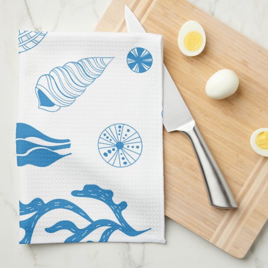 貝殻のシームレスパターン キッチンタオル (四つ折り)