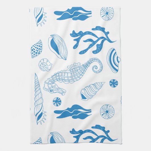 貝殻のシームレスパターン キッチンタオル (縦)