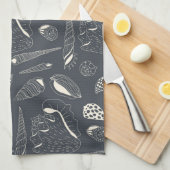 貝殻のシームレスパターン キッチンタオル (四つ折り)