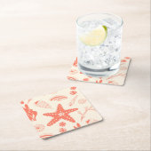 貝殻のシームレスパターン スクエアペーパーコースター (インサイチュ)