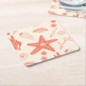 貝殻のシームレスパターン スクエアペーパーコースター (アングル)