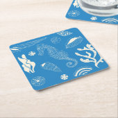 貝殻のシームレスパターン スクエアペーパーコースター (アングル)