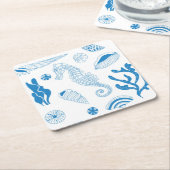 貝殻のシームレスパターン スクエアペーパーコースター (アングル)