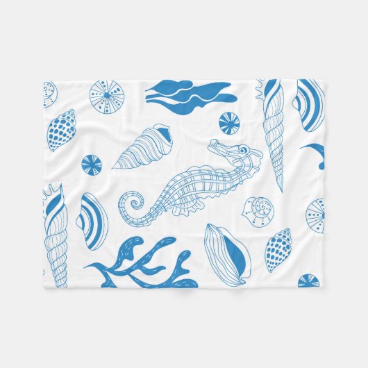 貝殻のシームレスパターン フリースブランケット (正面(横))