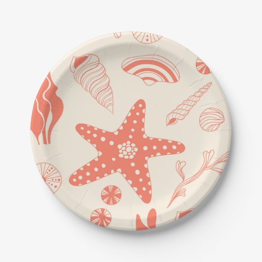 貝殻のシームレスパターン ペーパープレート (正面)