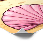 貝殻のビーチに浮かぶ赤い漫画カニ ポスター (角)