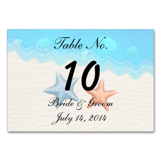 貝殻のビーチ結婚式のテーブルカード テーブルナンバー (正面)