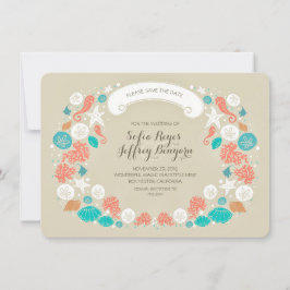 貝殻のリースのビーチの保存日付カード セーブザデート