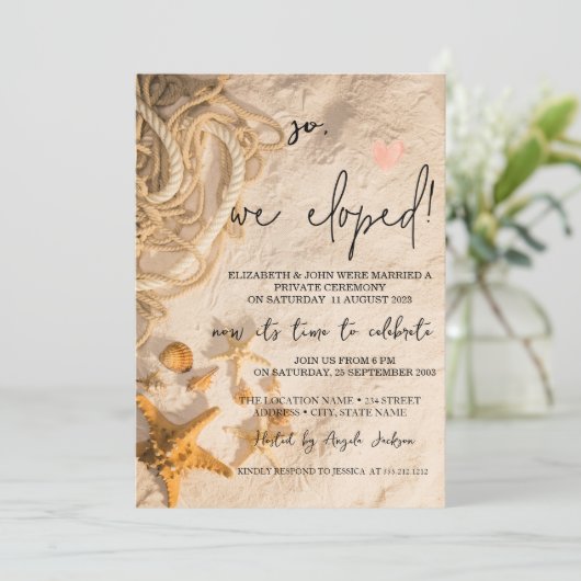 貝殻のロープ 砂浜 ウェディング エルオープメント 招待状 (スタンド正面)