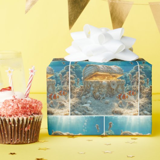 貝殻の宝箱 海底のコイン ラッピングペーパー (誕生日パーティー)