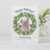 貝殻の常緑のリース ホリデー フォト カード (スタンド正面)