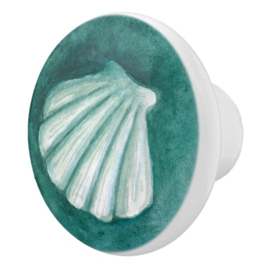 貝殻の水彩画の絵画のドア・ノブ セラミックノブ (右)