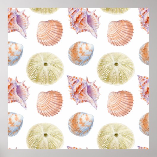 貝殻の海のシームレスなパタン。水彩i ポスター (正面)