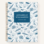 貝殻の青と白のビーチ ノートブック (正面)