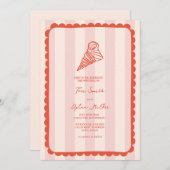 貝殻の鱗片状ピンク縞熱帯結婚式 招待状 (正面/裏面)