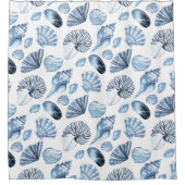 貝殻は青いビーチハウスで模造します シャワーカーテン (正面)