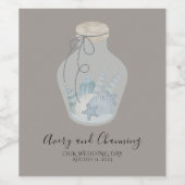 貝殻をテーマにした「私たちの結婚式の日」ラベル ワインラベル (シングルラベル)